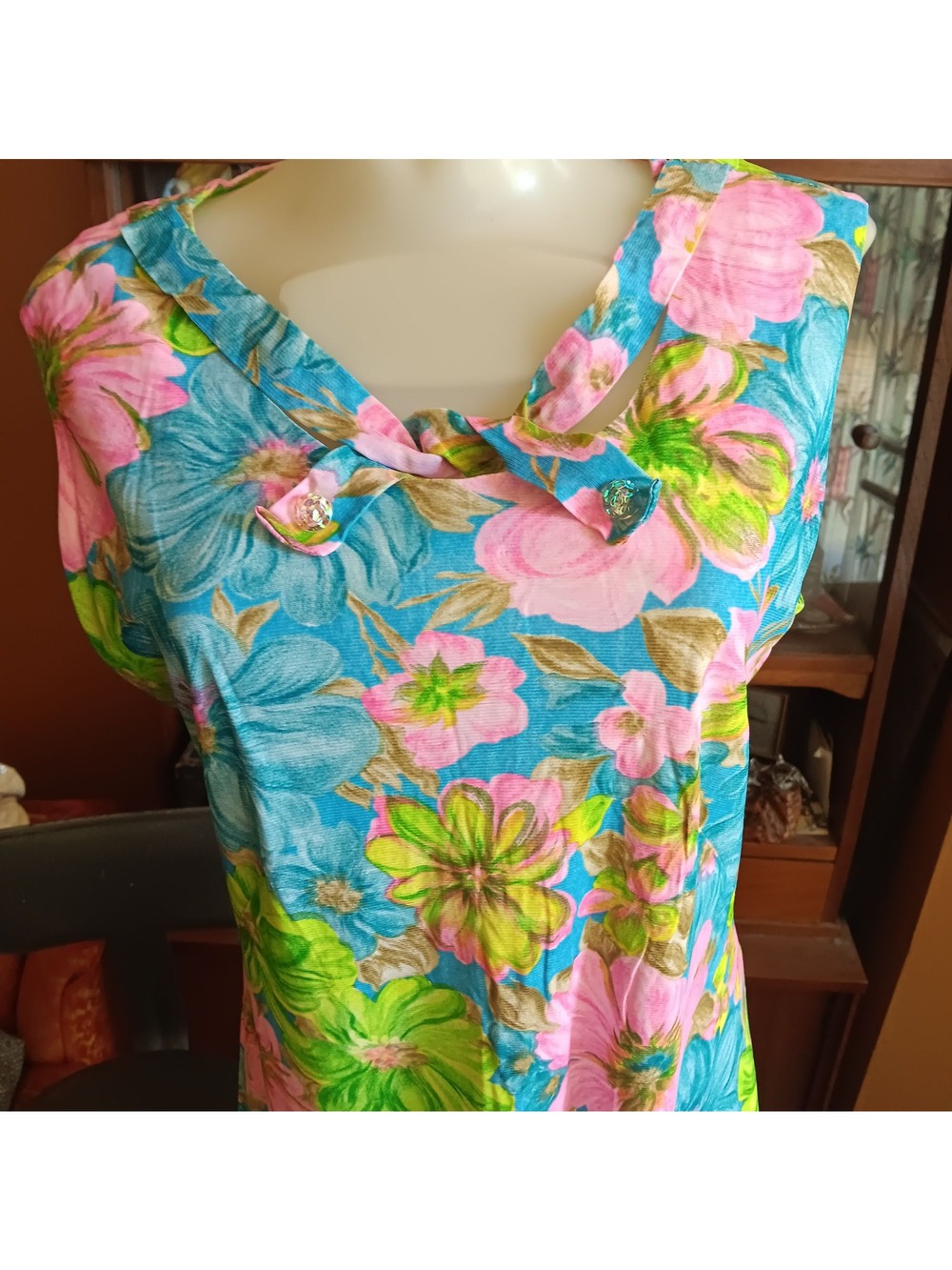 1960's Handmade sz 10 True Vintage Dress Floral Sleeveless Bow Summer Church Mom - Picture 2 of 7